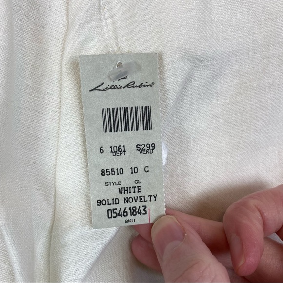 Lillie Rubin Pants White Embroidered Linen Ankle - Picture 8 of 8